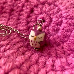 Ceramic Owl Pendant/Charm silver necklace delicate/cute cottage core handmade